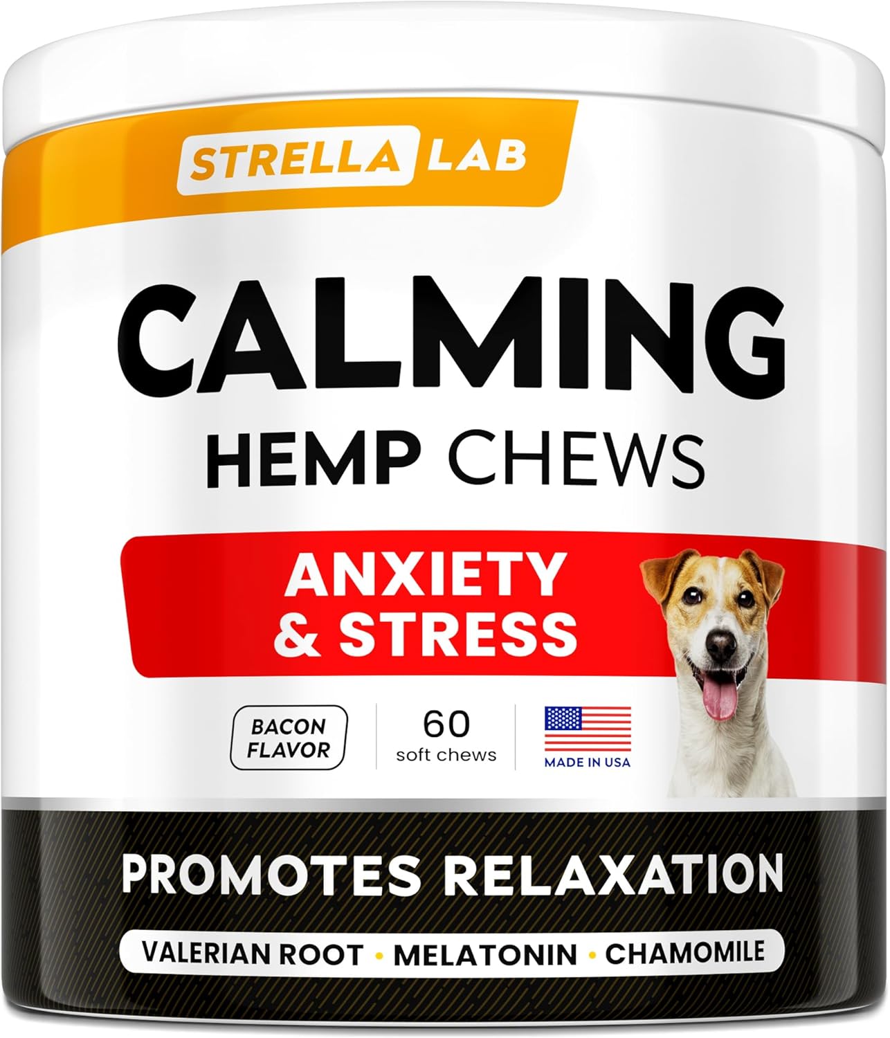 Advanced Calming Chews for Dogs - Hemp Chews and Melatonin - Anxiety Relief - Sleep Aid - Relaxing Treats - Stress Relief During Fireworks, Storms, Thunder, Barking - Made in USA - Bacon - 60ct