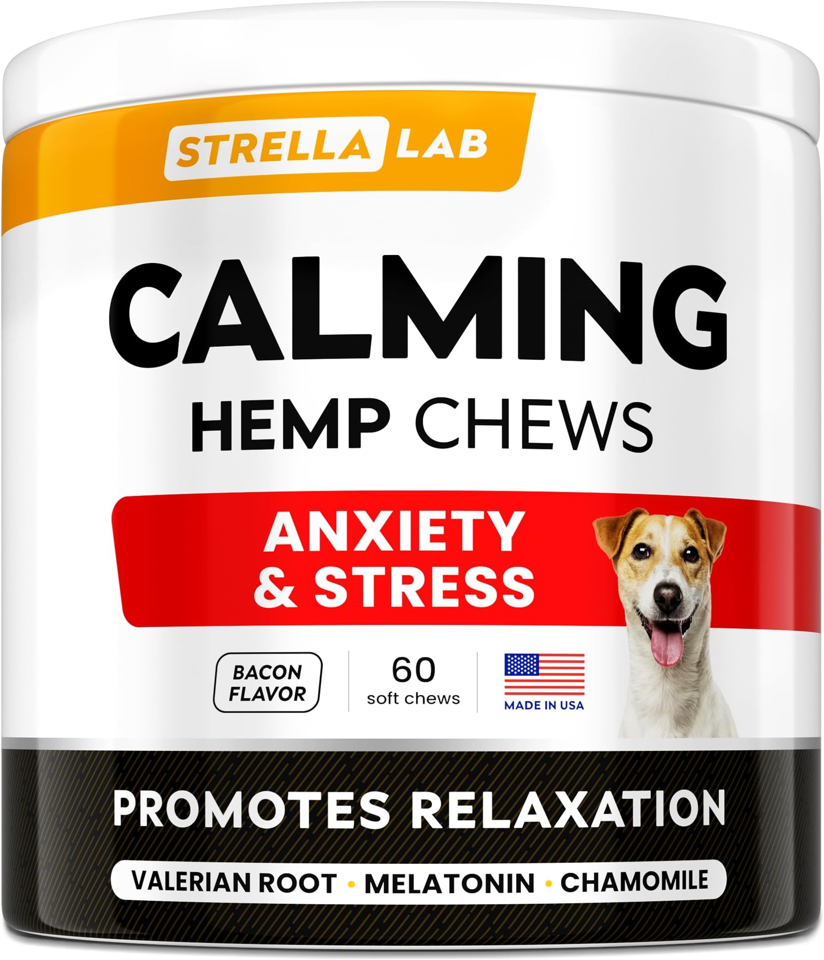 Advanced Calming Chews for Dogs - Hemp Chews and Melatonin - Anxiety Relief - Sleep Aid - Relaxing Treats - Stress Relief During Fireworks, Storms, Thunder, Barking - Made in USA - Bacon - 60ct