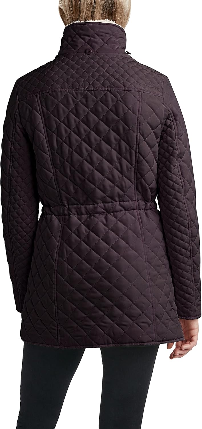 Laundry by Shelli Segal Women's 3/4 Quilted Faux Shearling Jacket With Hood