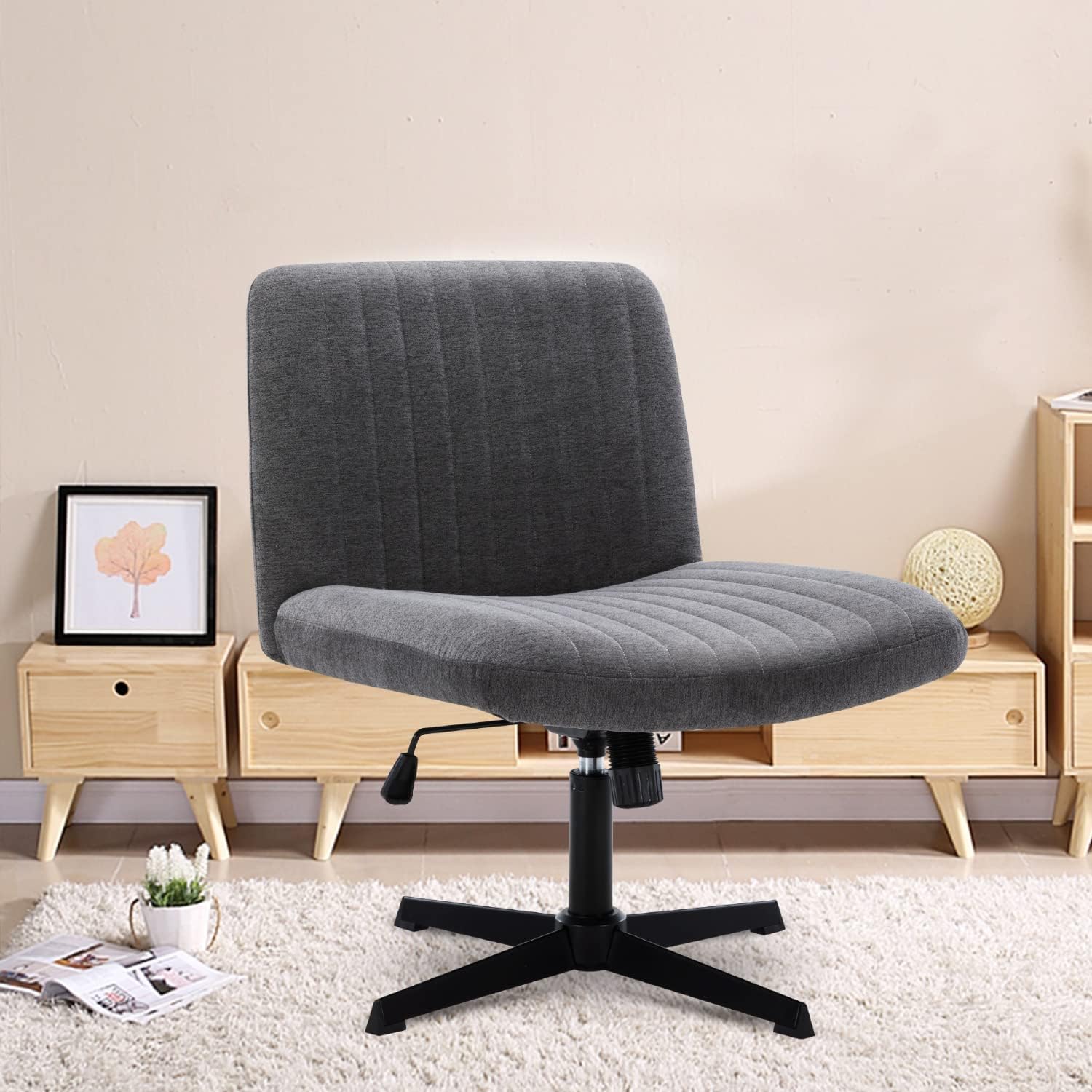 Wide Office Chair Armless Vanity Chair Mid Back Home Office Desk Chair 120° Rocking Computer