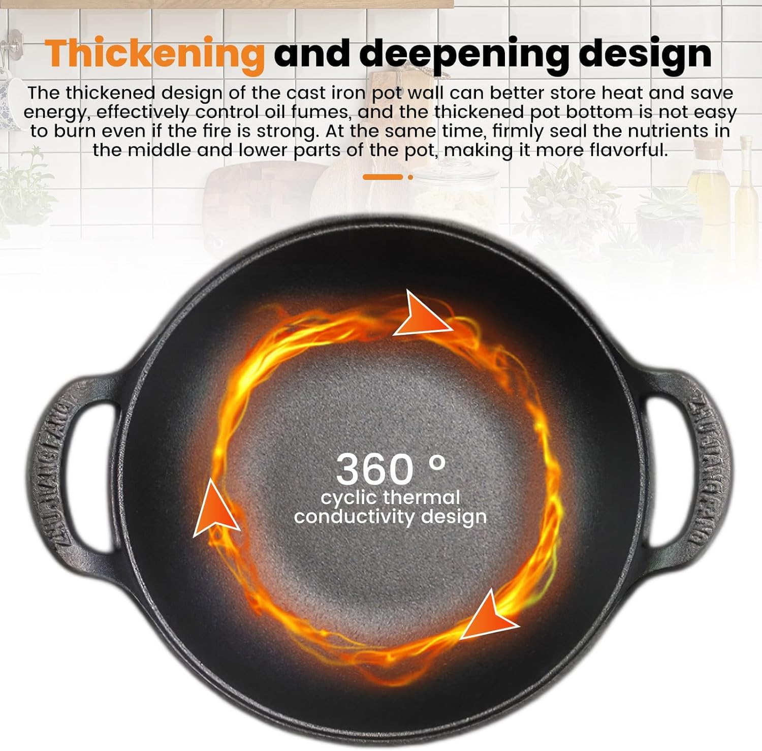 TeamSky Wok Wok wok antiadherente de hierro fundido con tapa, sartén con parte inferior plana, utensilios de cocina tradicionales pequeños y resistentes sin revestimiento con asas integrales dobles