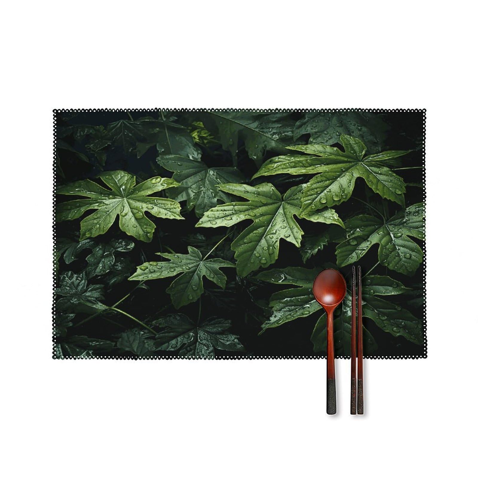 Fekiloot Style Green Leaves Pattern Placemats Set Of 6,Table Mat