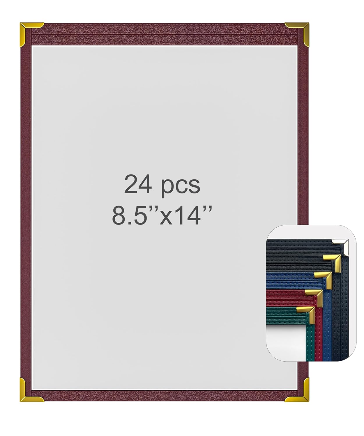 24 Pcs Black Menu Covers, 8.5x14 Legal Size, 1 Page 2 View menu Holder, Toothed Metal Corners, Waterproof & Scratch-Resistant PVC Leatherette Menu Sleeves.Ideal Menu Book for Restaurants, Bars, Cafes
