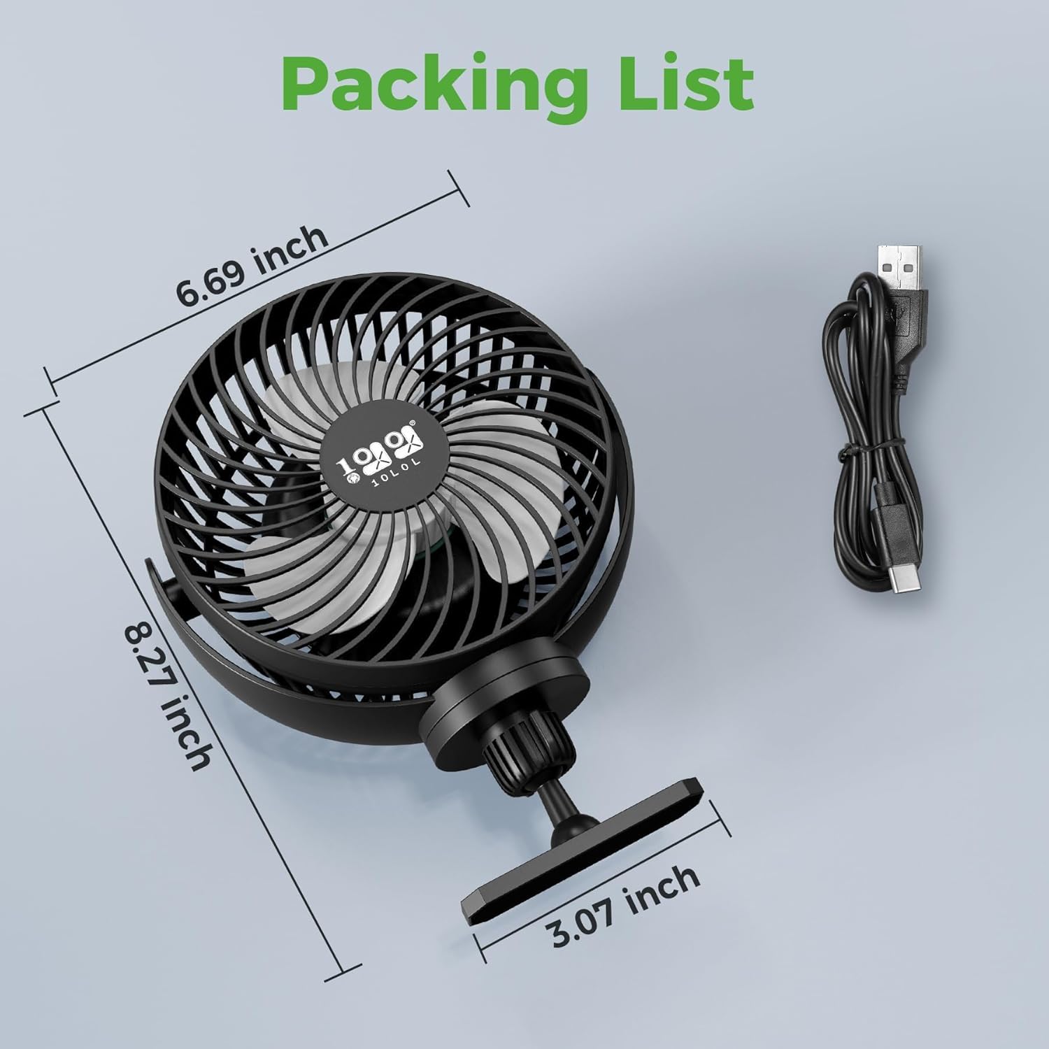 10L0L Magnetic Golf Cart Fan Rechargeable with Flexible Tripod Mount - 10000mAh Battery Operated Portable Fan 360° Rotatable Head, Fits for Yamaha/EZGO/Club Car Golf Cart with LED Light