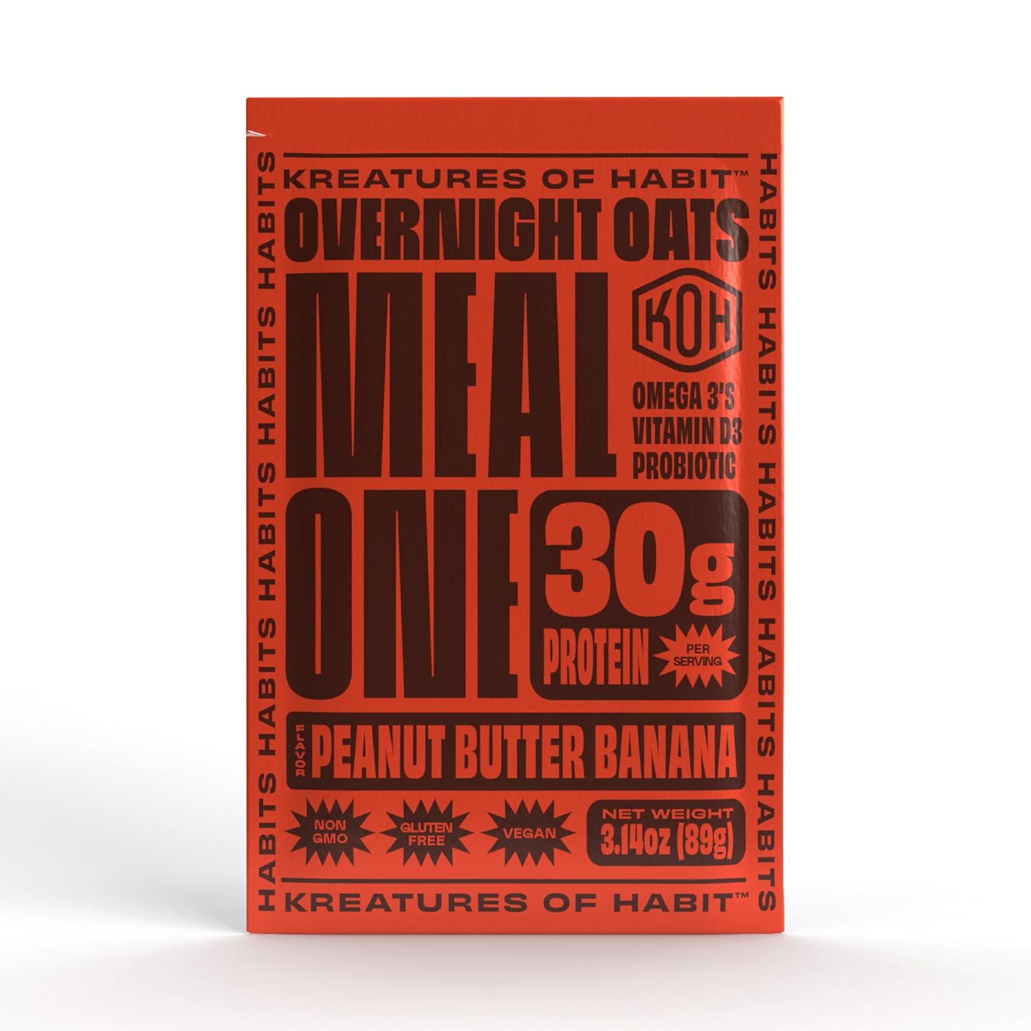 Kreatures of Habit MEAL ONE | Overnight & Instant Superfood Protein Meal Replacement | Gluten Free, Dairy Free, 30g of Plant Based Protein, With No Added Sugar | Peanut Butter Banana | Pack of 7