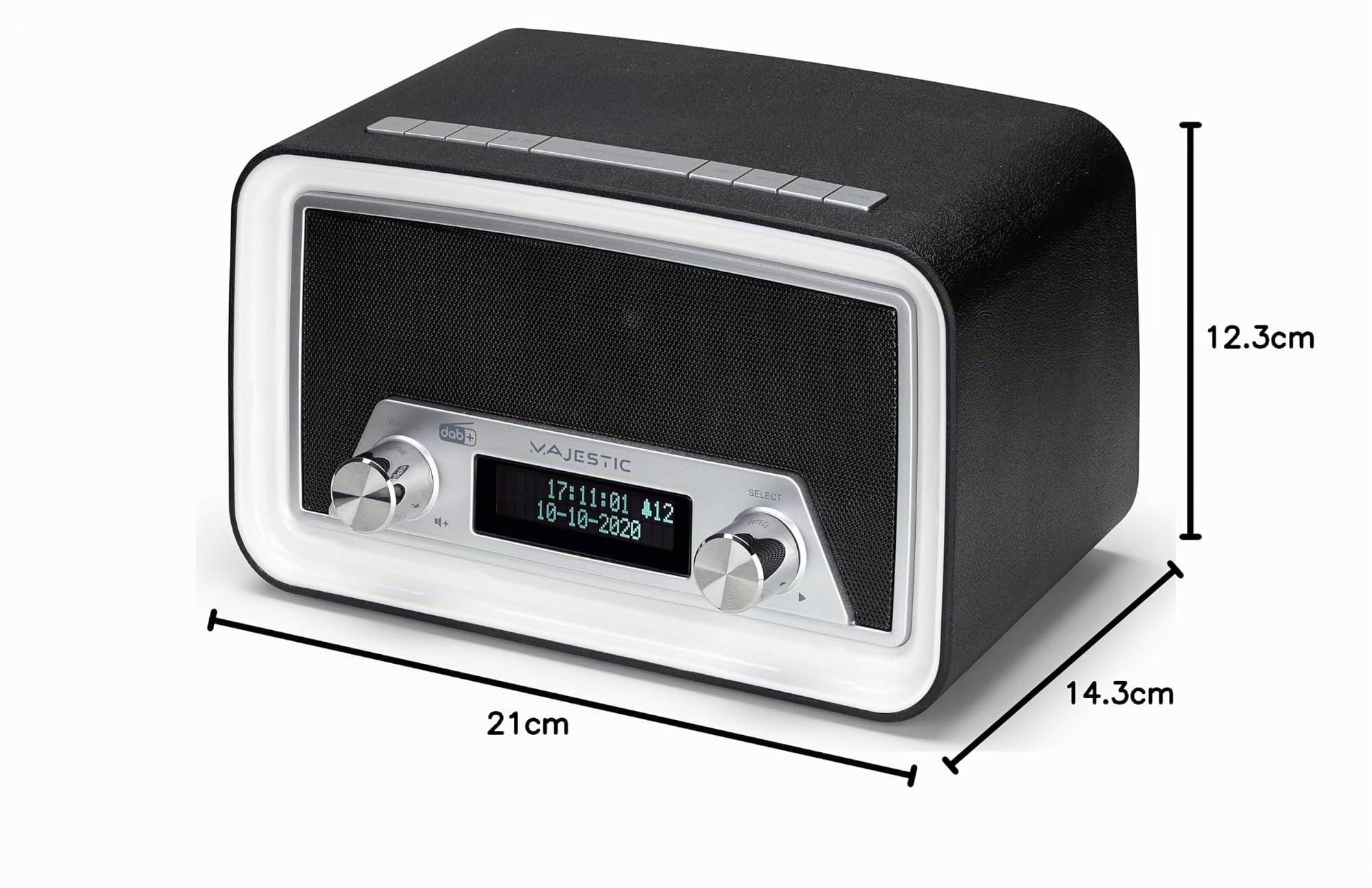 Majestic DAB 842N - Radio DAB/DAB+/FM, Ingresso USB per ricarica smartphone, presa cuffie, sveglia doppio allarme, Nero