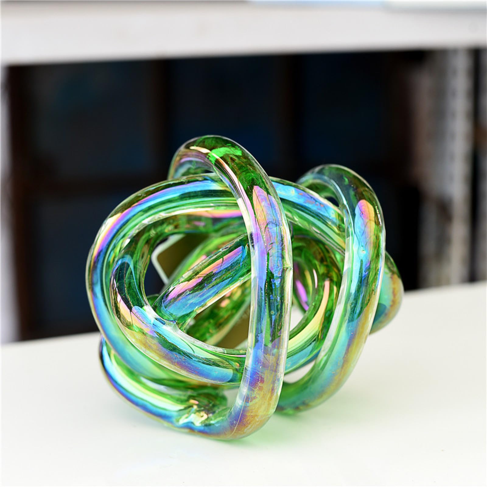 Farbige Glasur-Kunst grüne gewundene Linie Kugel-Ornament Glasfigur handgefertigt Briefbeschwerer aus geblasenem Glas Geschenk zum Geburtstag