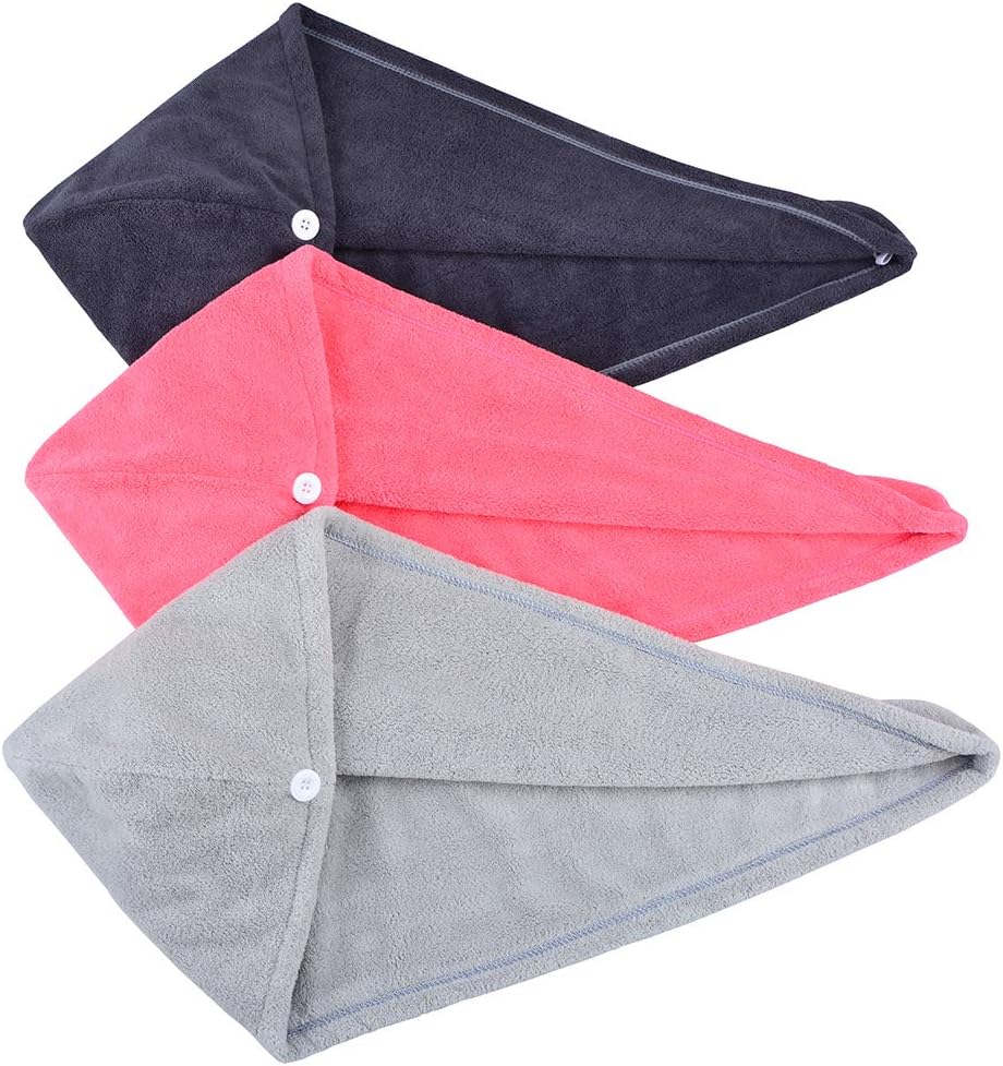HOPESHINE Hair Drying Towel Twist Soft Shower Microfiber Towels for Curly Girls Hair Turban Wrap Fast Drying Ultra Absorbent Cap Great Gift for Women (3-Pack Dark Grey+Grey+Light Crimson)