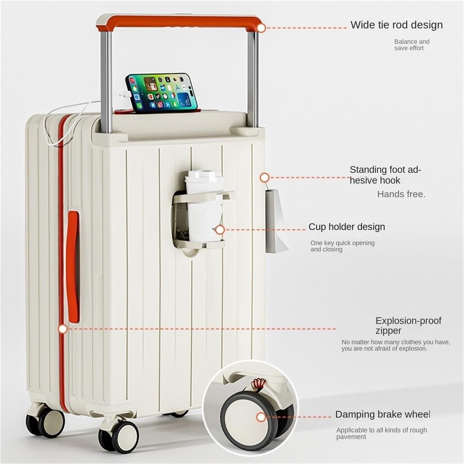 Valigia Valigia Trolley Larga da Viaggio Multifunzionale con Password Valige Bagaglio Mano(Black,20inch)