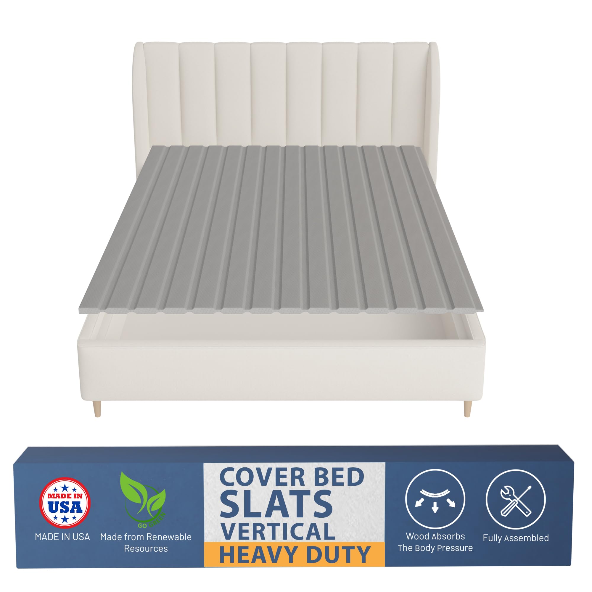 Greaton, 0.75-Inch Heavy Duty Vertical Wooden Bunkie Board/Bed Slats, Twin, Grey