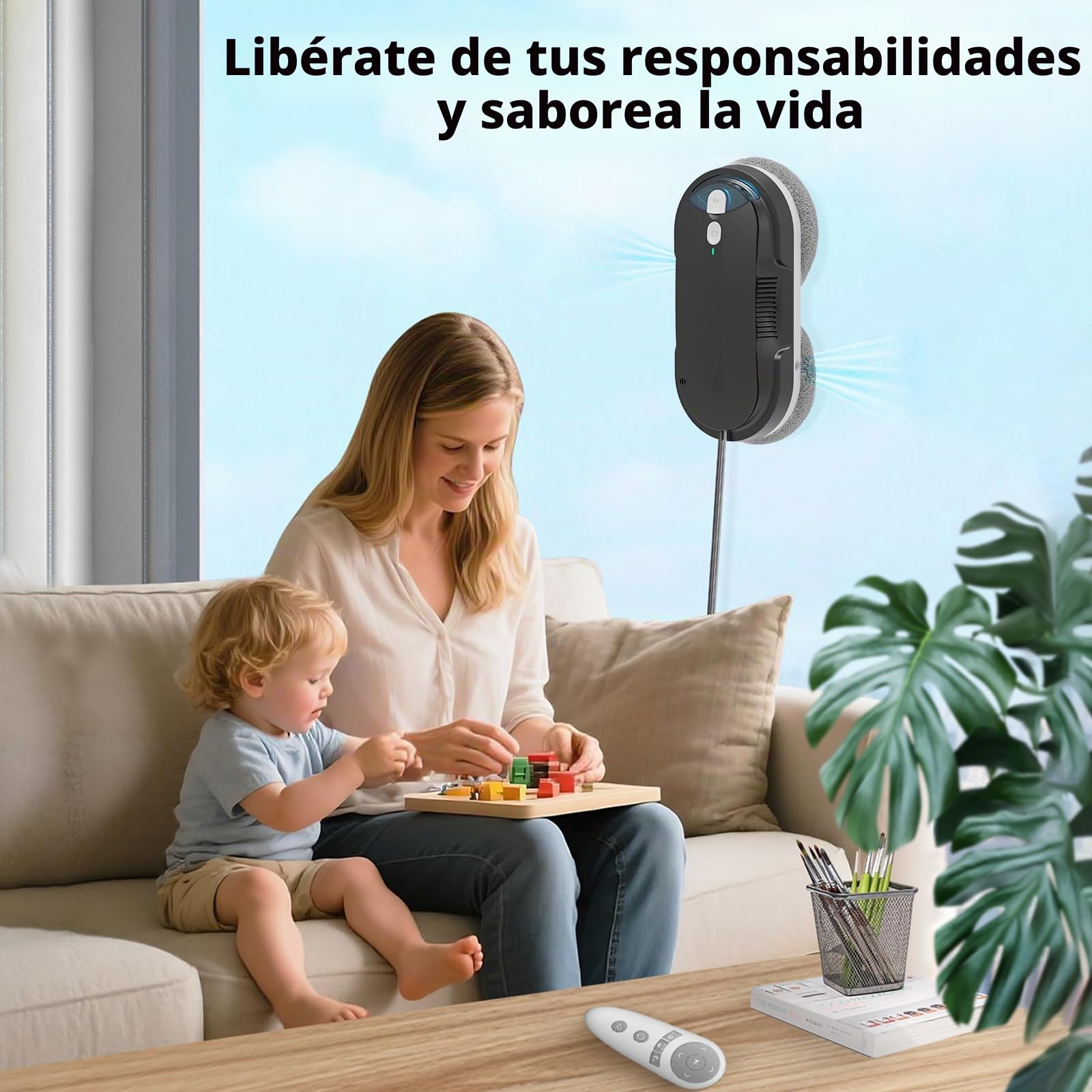 Robot Limpiacristales,2400-3200pa Robot Lavadora de Cristal Automático-Sistema de Pulverización Bidireccional, 3 Modos Limpieza, Detección de Bordes y Seguridad Anticaídas