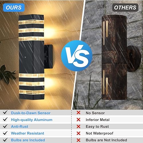 Miniatura 5 de DASTOR Iluminación exterior del anochecer al amanecer, luz de pared cuadrada hacia arriba y hacia abajo, lámpara exterior impermeable de aluminio