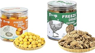 PAWUP Freeze Dried Quail Egg Yolk Pet Treats, Freeze Dried Chicken Heart Pet Treats, Freeze-Dried Pet Food for Dogs, Cats, Pure Fresh Ingredient