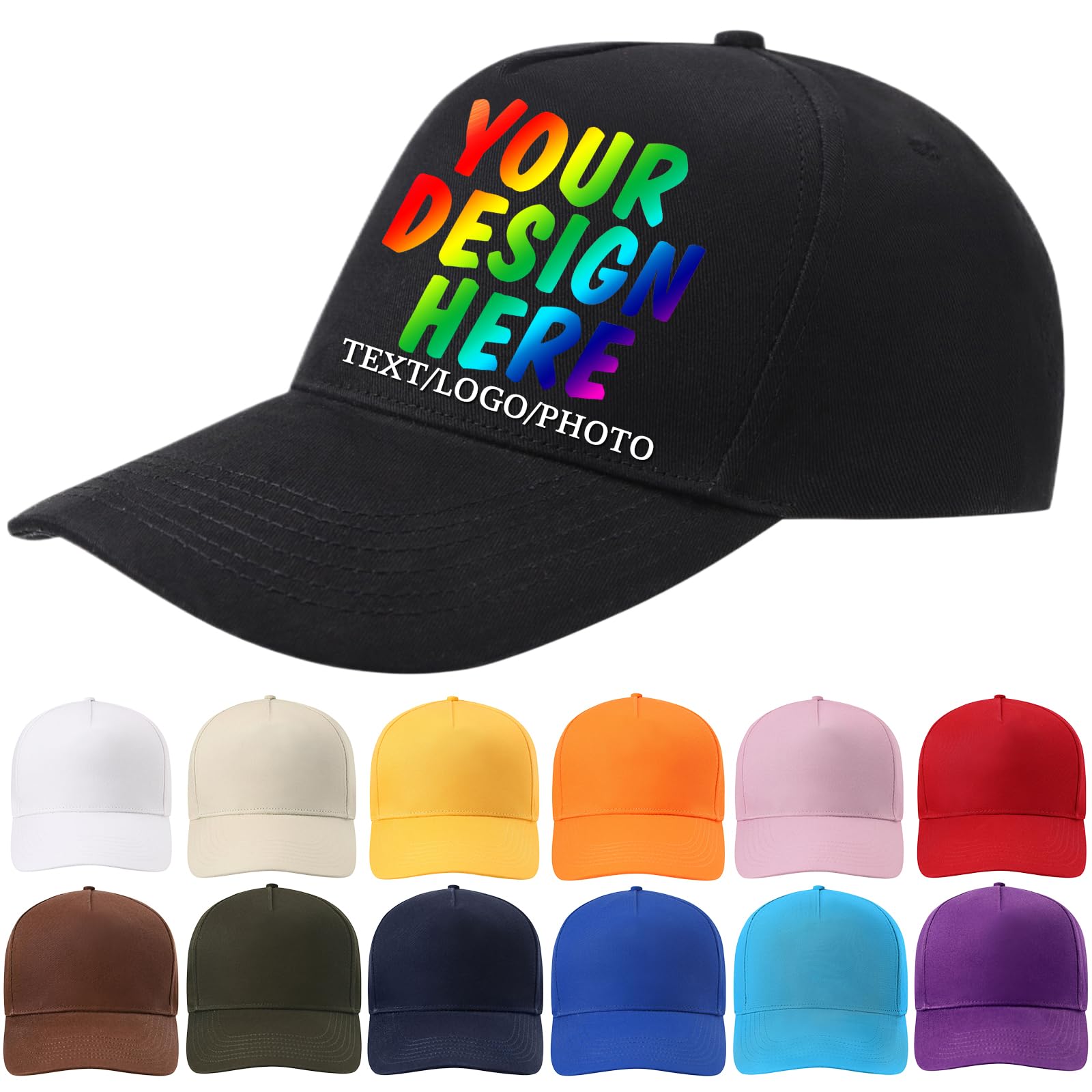 huale PODCustom Baseball Cap with Text Logo and Photo - Personalized Hats for Men & Women - Adjustable Buckle Custom Hat