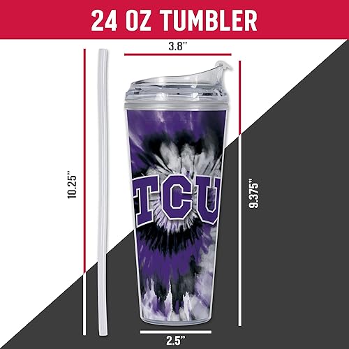 Miniatura 228 de Rico Industries NCAA - Vaso de acrílico con purpurina de 24 onzas con tapa con bisagras, vaso de doble pared con licencia oficial y popote Brillo