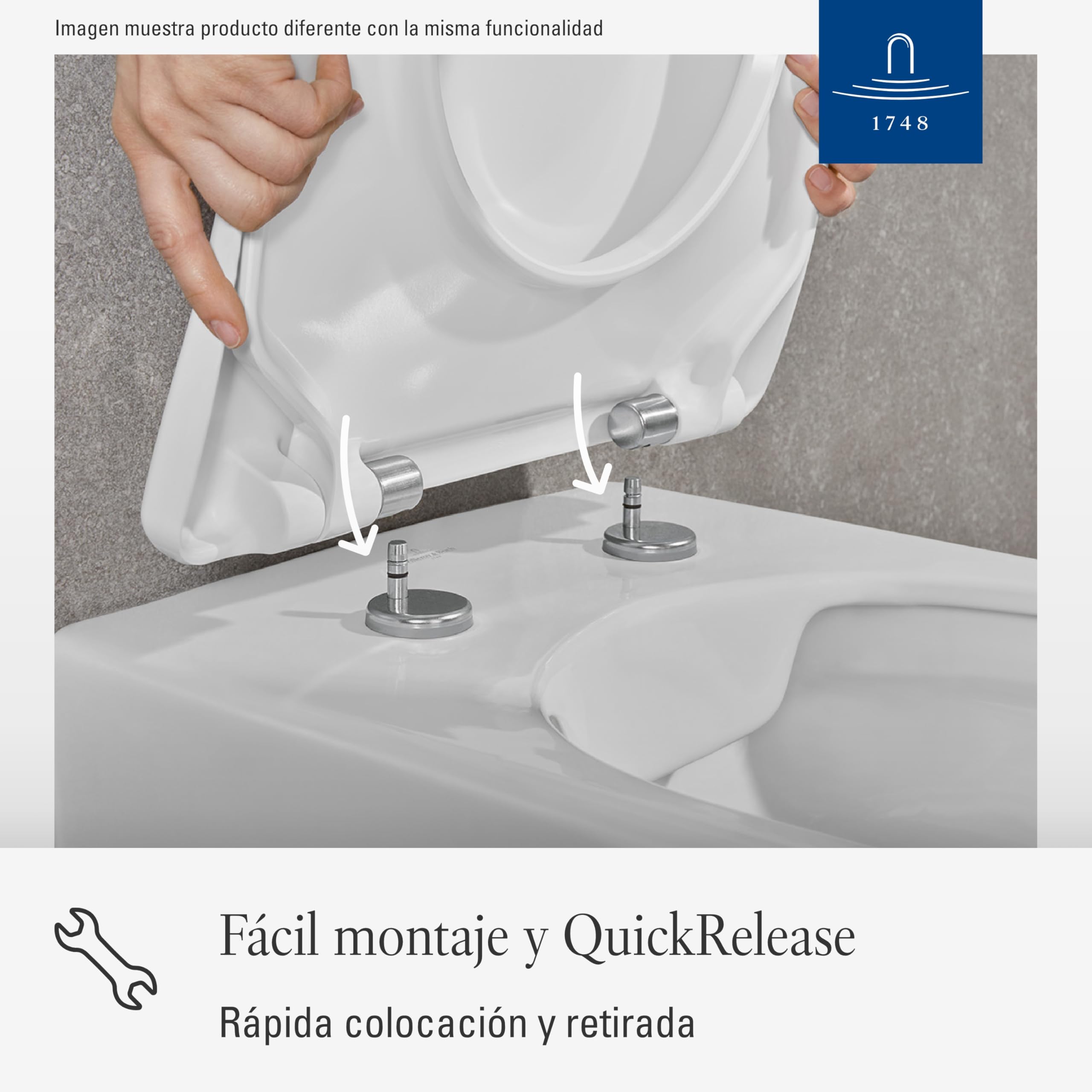 Villeroy & Boch Asiento de inodoro universal ovalado – Tapa blanca brillante con cierre suave – Duroplast resistente y desmontable – Tapa de WC en forma ovalada – Recambio original