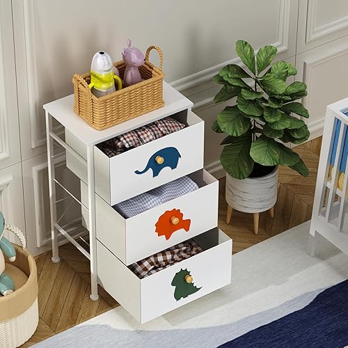 Miniatura 2 de FRAPOW Cómoda para Niños para Dormitorio, Cómoda de Bebé con 3 Cajones de Tela, Organizador de Almacenamiento Alto para Niños Pequeños con