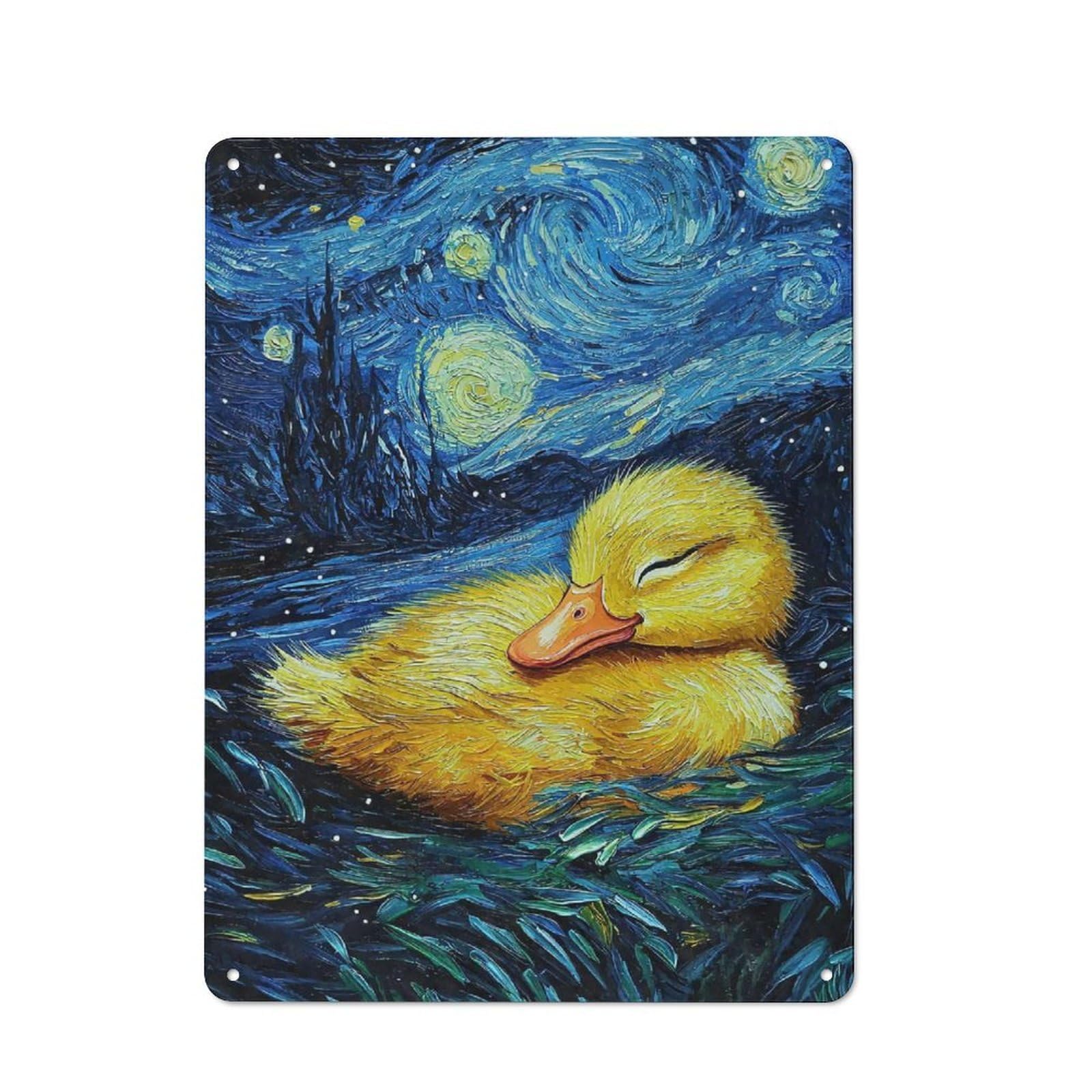 Junmoney Style-13 Baby Duck Duckling In Starry Night Retro Metal Wall Sign 40X30cm For Guest Room Or Hallway, A Housewarming Gift For Home Decor Collectors