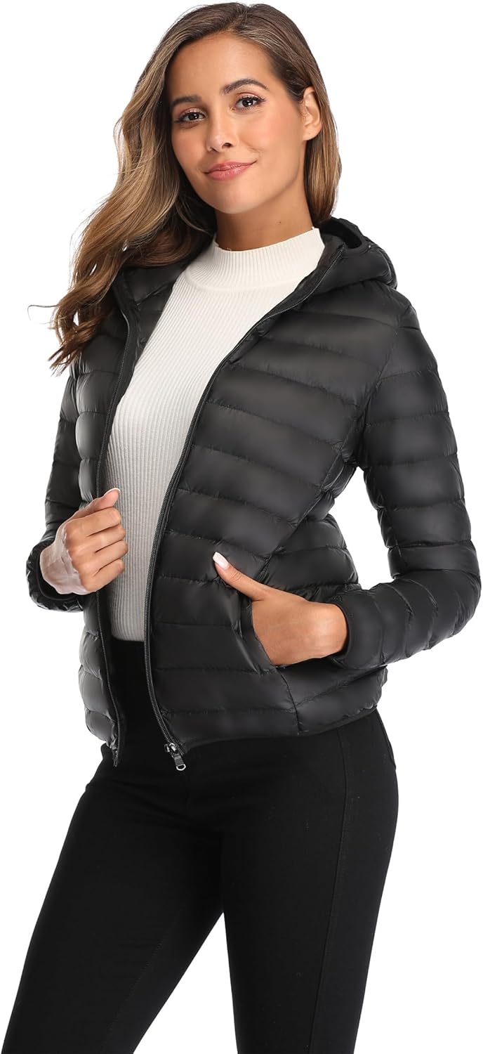 Valennia Women's Short Down Coat Packable Puffer Jacket With Hooded Winter Ultra Light Outerwear - Image 2