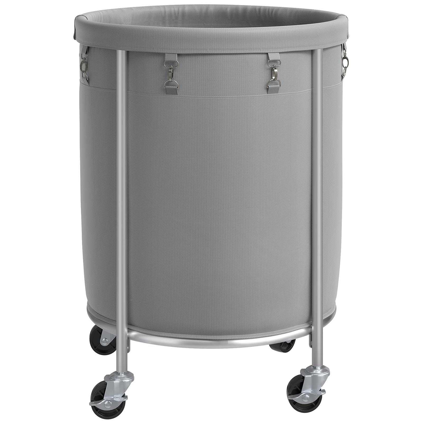 ELYKEN Cesto portabiancheria con ruote, cesto portabiancheria con borsa rimovibile e telaio in acciaio, carrello rotondo con 4 ruote, ideale per camera da letto, bagno, lavanderia, grigio