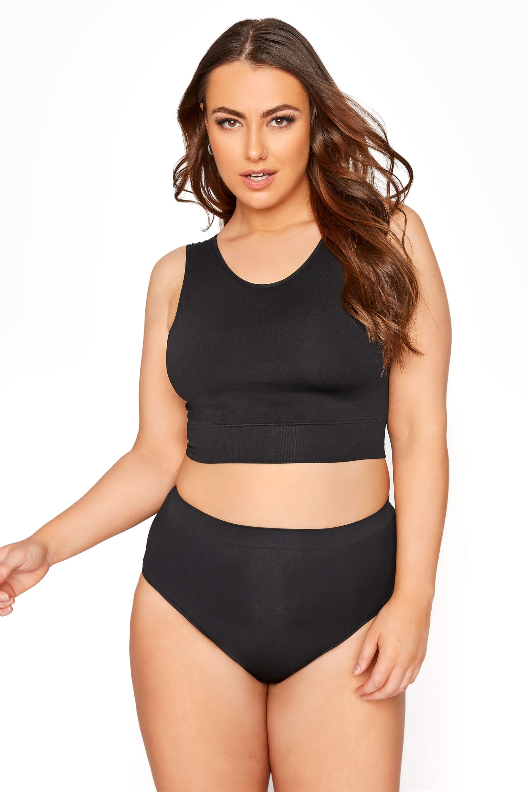 Yours Black Seamless Longline Padded Bralette Top - Women's Size 22-24