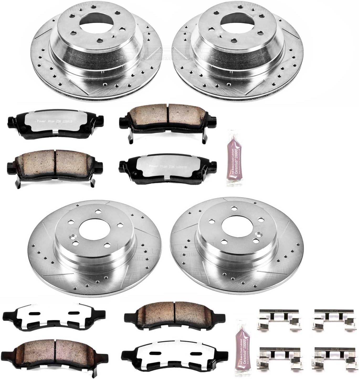 PowerStop Front & Rear Brake Kit For Buick Rainier 2006-07 |Chevrolet Trailblazer 2006-09 - Truck & Tow Carbon Fiber Ceramic Brake Pads + Drilled & Slotted Rotors Upgrade, K2085-36