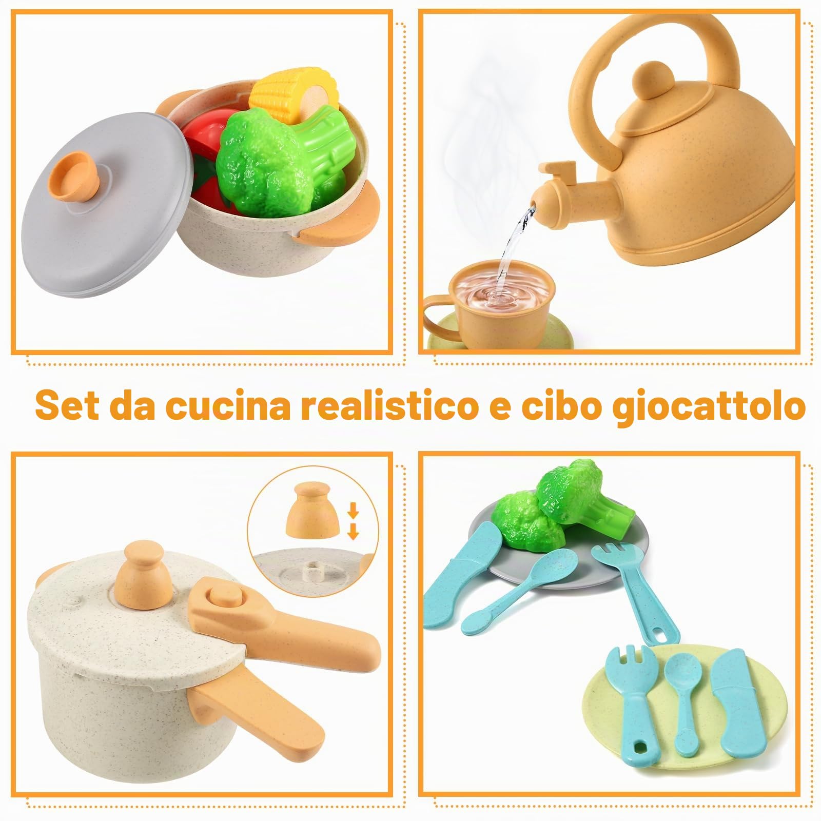 SLEMAKO Set Giocattoli da Cucina per Bambini, Accessori e Utensili all'Aperto, Set di Pentole e Padelle, Taglio Cibo Verdura Chef Gioco, Giochi di Ruolo 3+ Anni