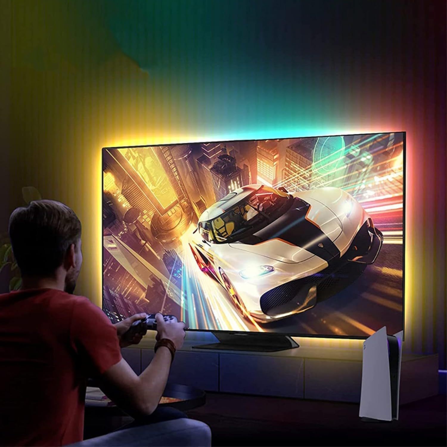 Luces LED para TV, Cambio de Luces LED, retroiluminación, Luces LED RGB con sincronización de música para Sync Box, Tira de Luces LED con Control de aplicación (tamaño: 75 Pulgadas