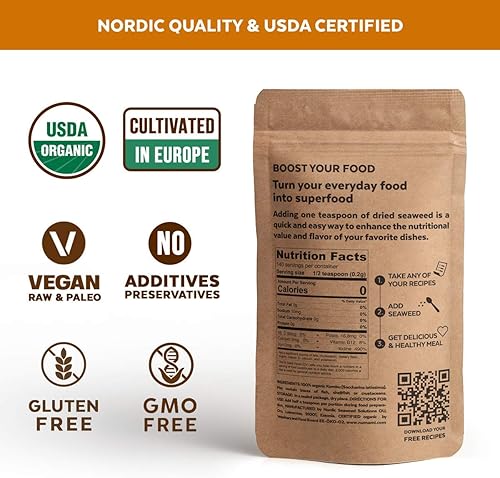 Vista 10 de Copos orgánicos de algas kombu - Algas marinas Young Baby cultivadas en el Atlántico Norte, calidad premium liofilizadas para un mayor contenido