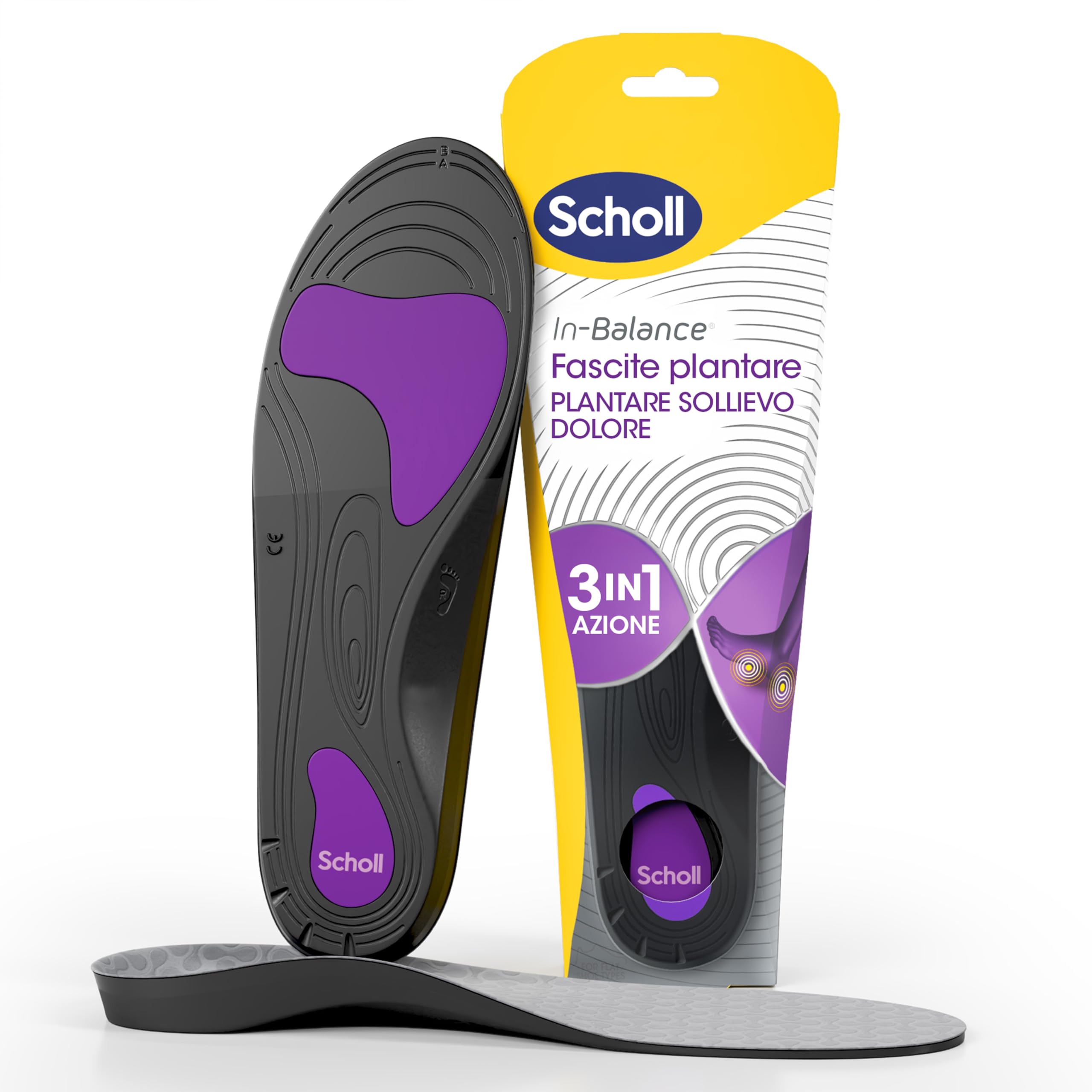 Scholl In-Balance Plantare Sollievo Dolore Fascite Plantare, Plantari con Arco Plantare Rinforzato e Supporto sul Tallone per Alleviare il Dolore, Taglia S (37-39.5), 1 Paio, Uomo e Donna