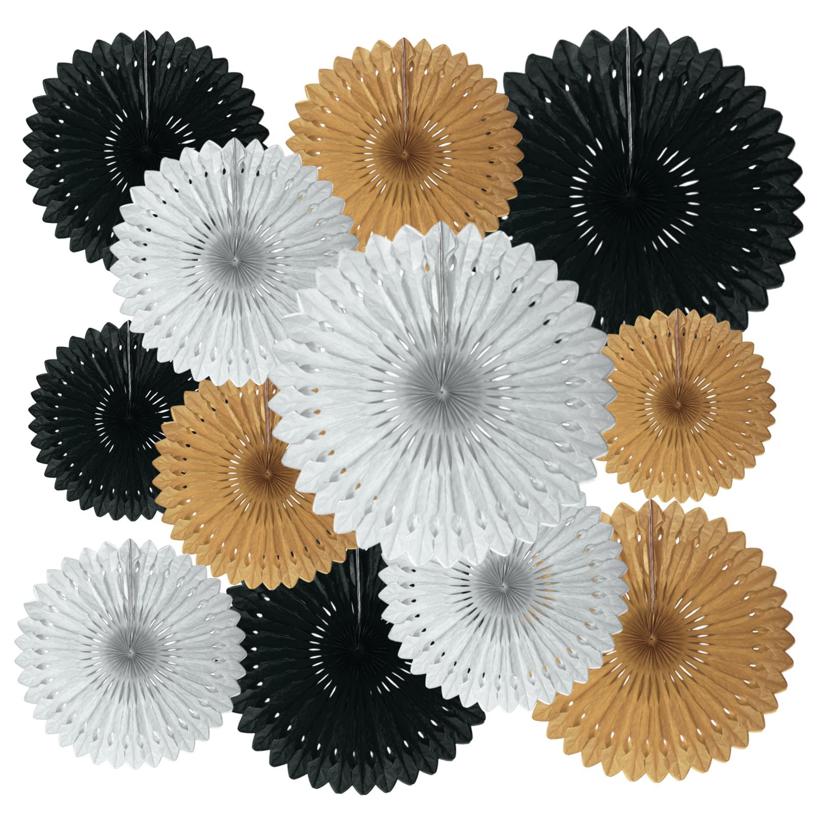 18 Pcs Black Gary Gold Hanging Paper Fan, Hanging Honeycomb Round Paper Fans for Weddings, Birthdays, Christmas, Baby Showers, Classroom, Events Ceiling Party Supplies Decorations