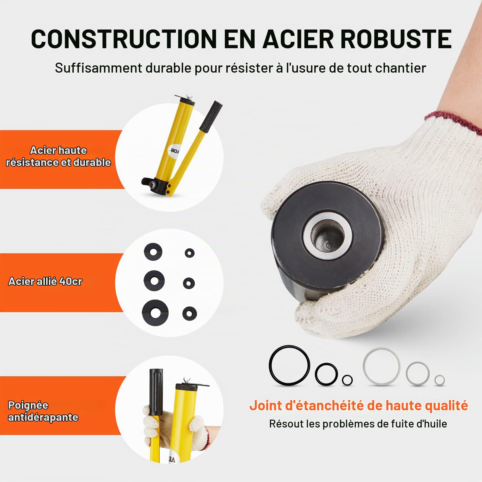 VEVOR Kit de Perforation Hydraulique 10 T avec 6 Poinçons 22-60 mm Poinçonneuse Hydraulique Manuelle avec Mallette Portable Positionnement Précis Outil de Poinçonnage pour Métal Inox Alu Plastique