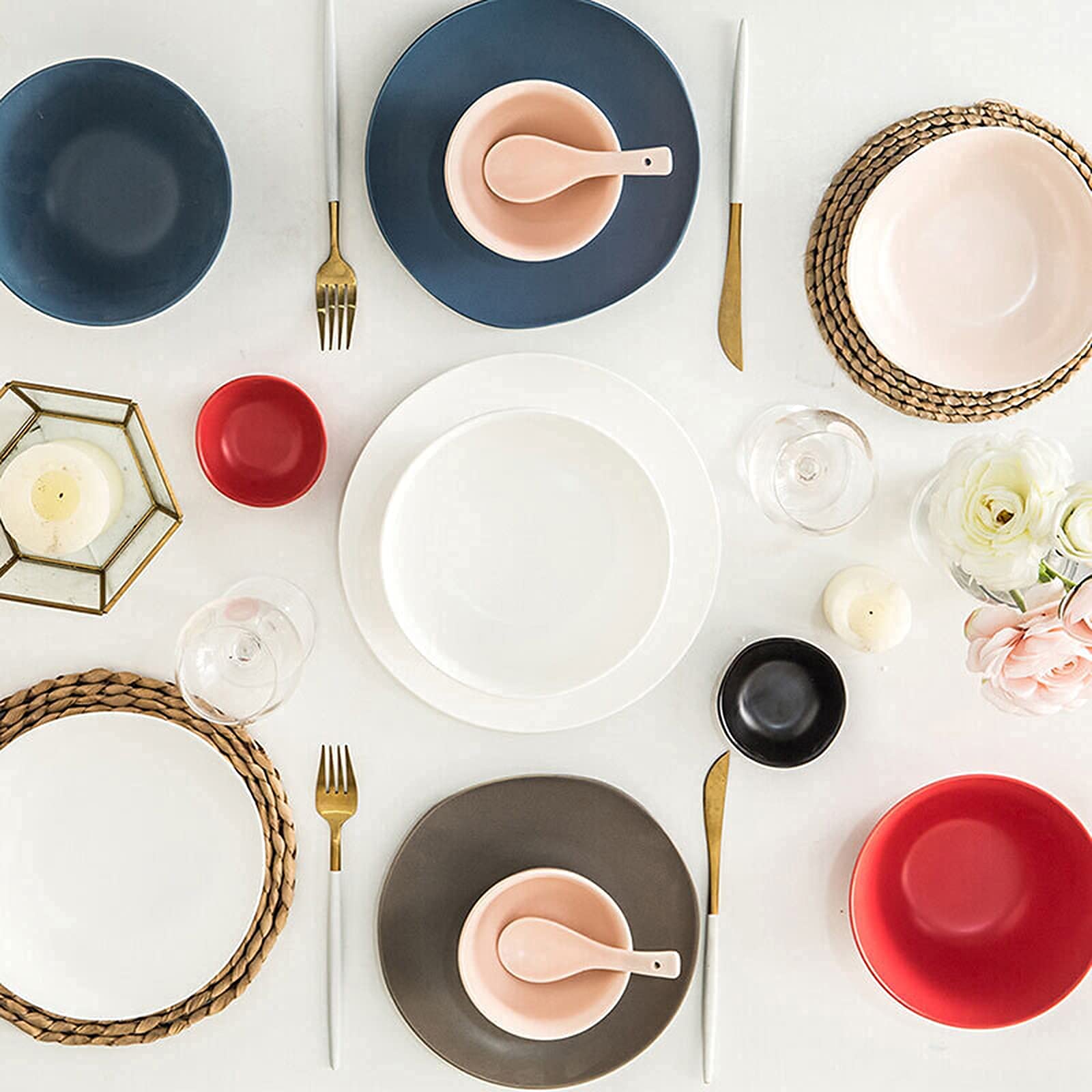 Service de table en porcelaine 42 pièces, service pour 6/8 personnes, ensemble de vaisselle de cuisine moderne, combinaison complète en porcelaine - comprend des ensembles d'assiettes et de bols - po