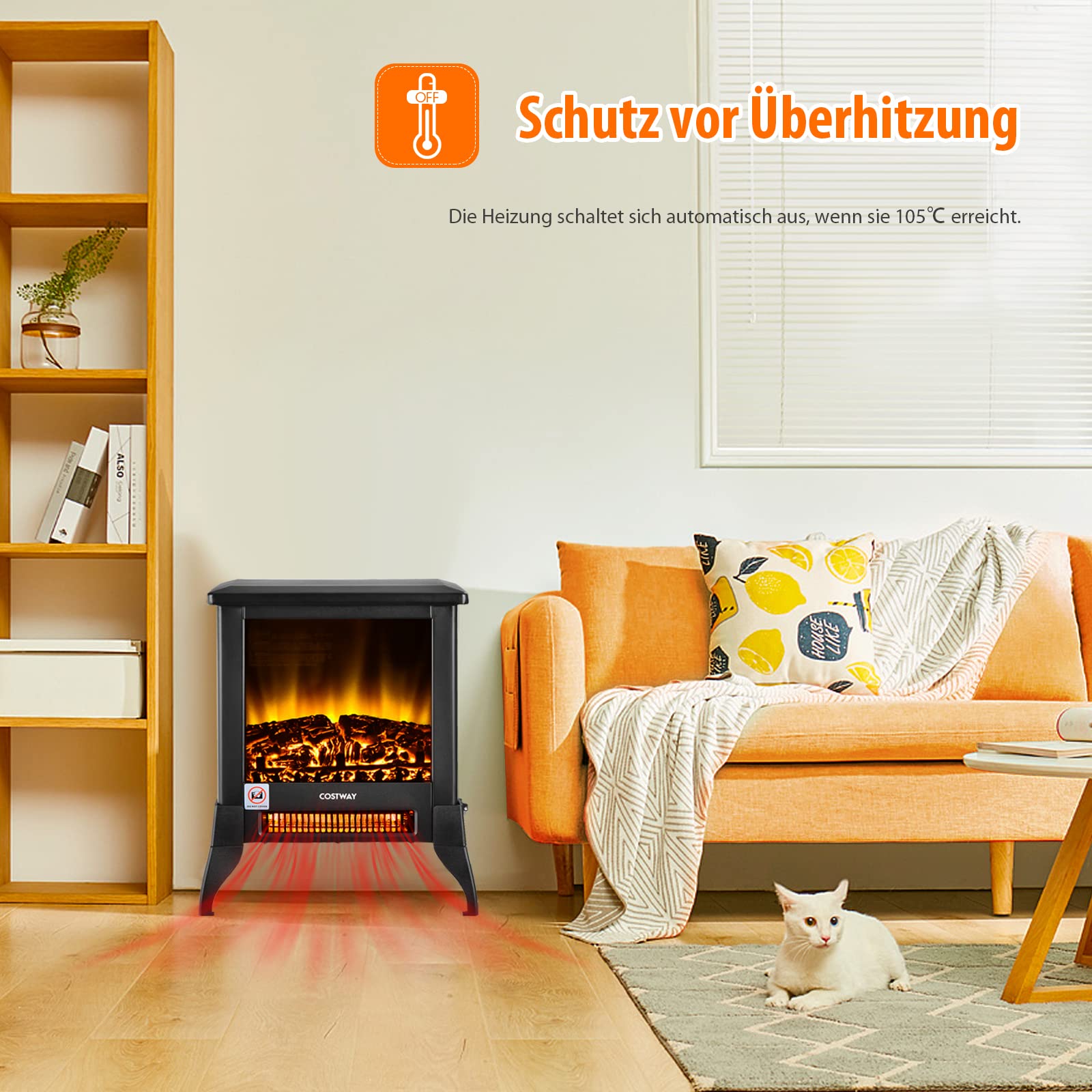 COSTWAY Elektrokamin 1500W Mit Fernbedienung - 3D-Flammeneffekt & Heizung Für Gemütliche Abende