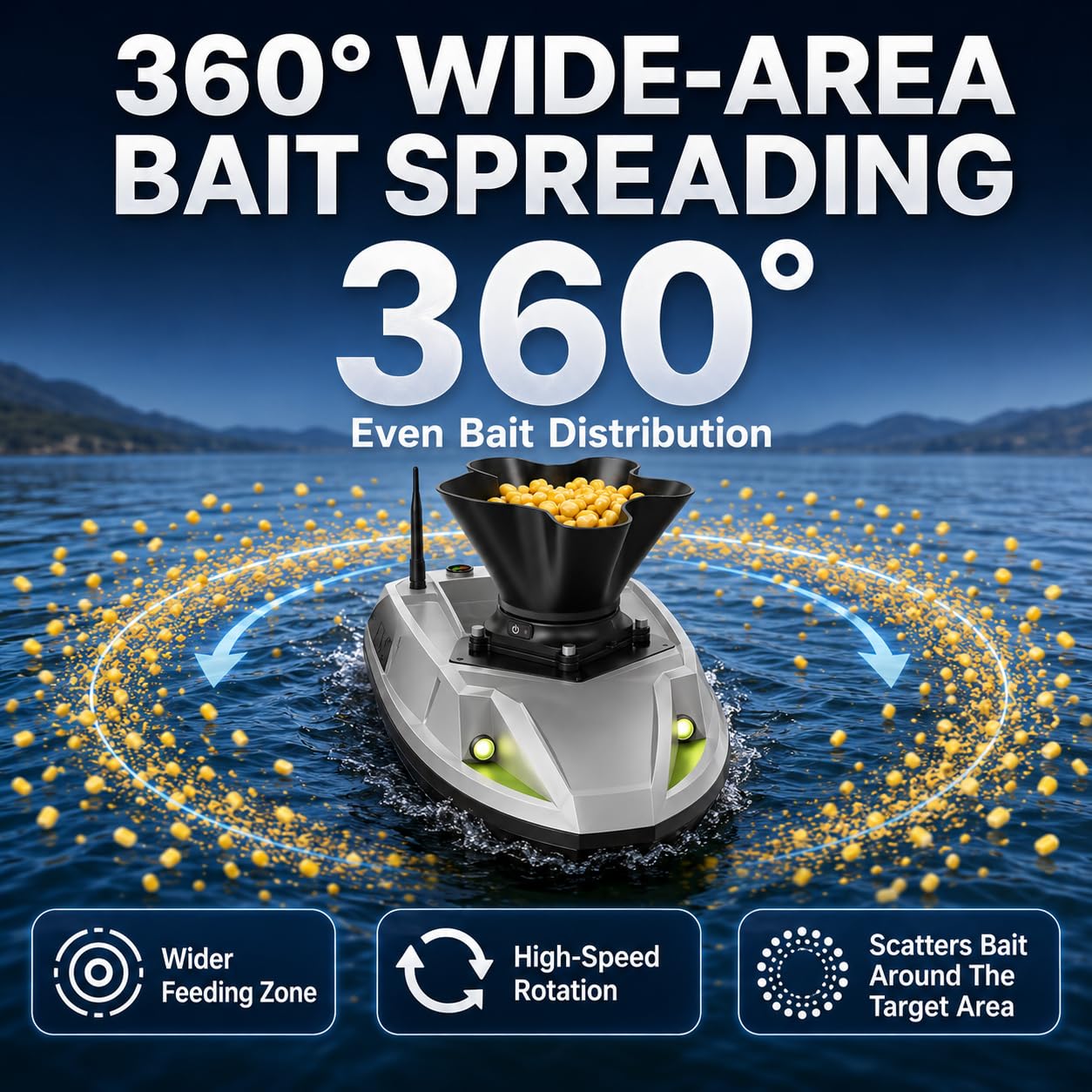 Distributore Esche RC per Barca da Pesca, Rotazione 360°