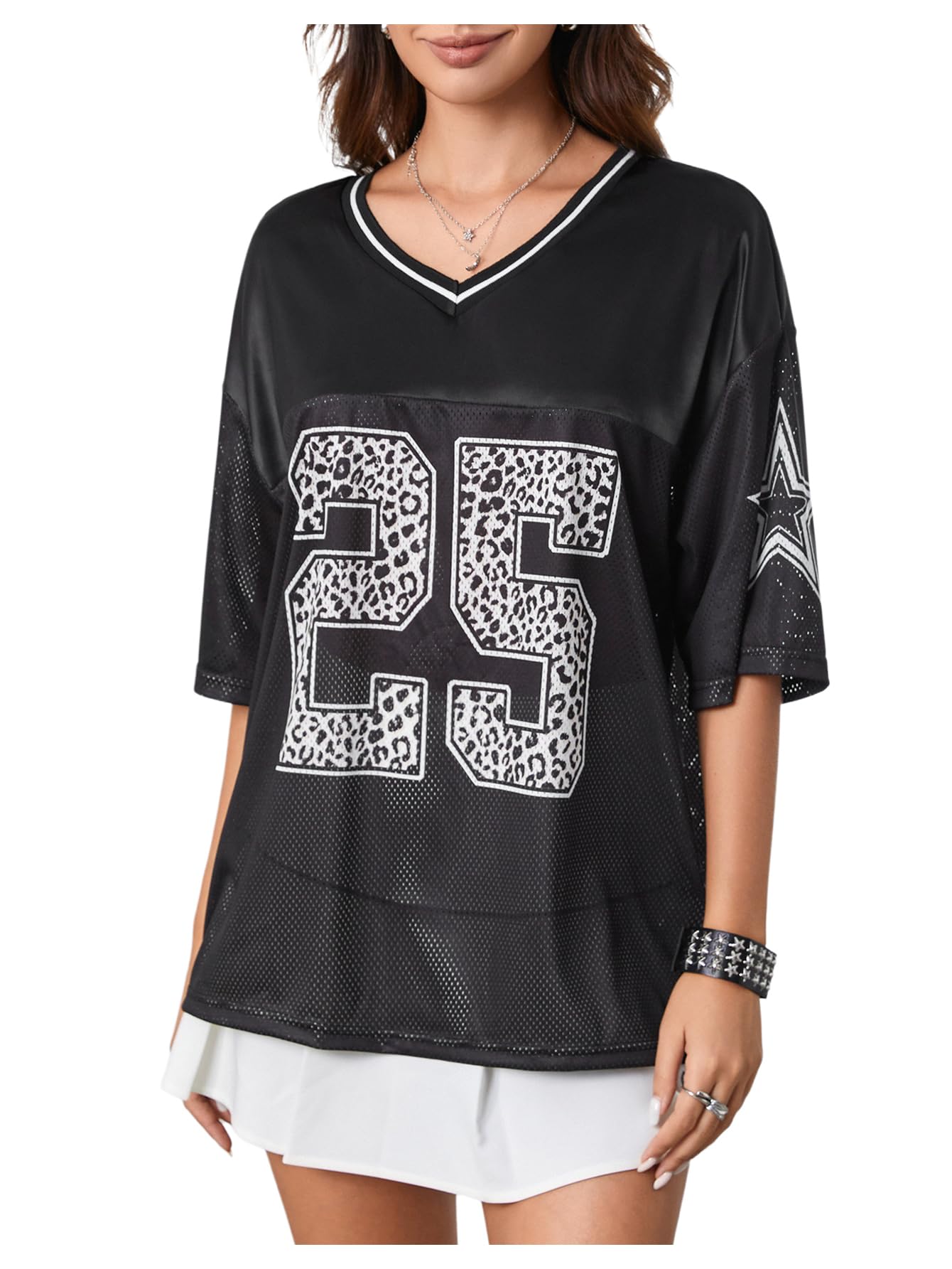SOLY HUX Jersey Shirts for Women Y2k Graphic Number Oversized Tees V Neck Half Sleeve Cute Soccer Streetwear T Shirt Tops