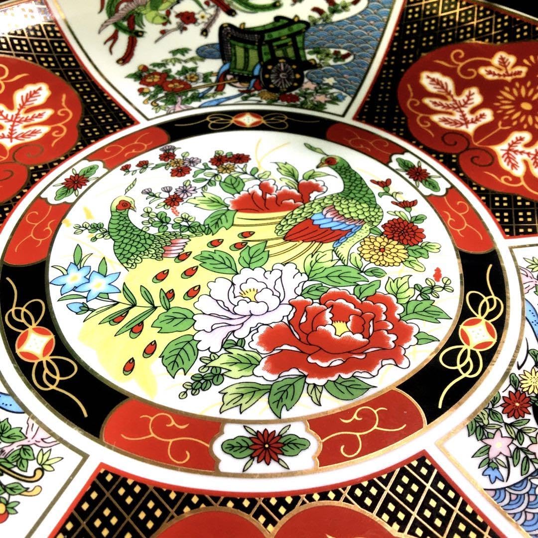 有田焼 伊万里焼 色鮮やかな孔雀模様の陶器皿
