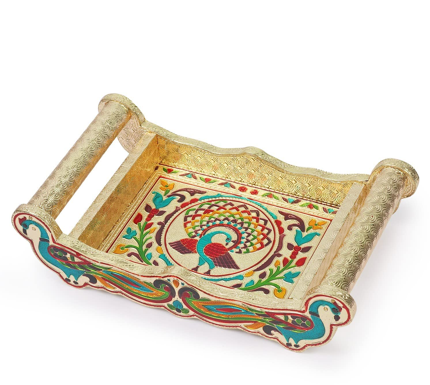 Estationeryhouse Multicolored Handcrafted Tray Fancy Indian Traditional Minakari Work Peacock Wedding Gift