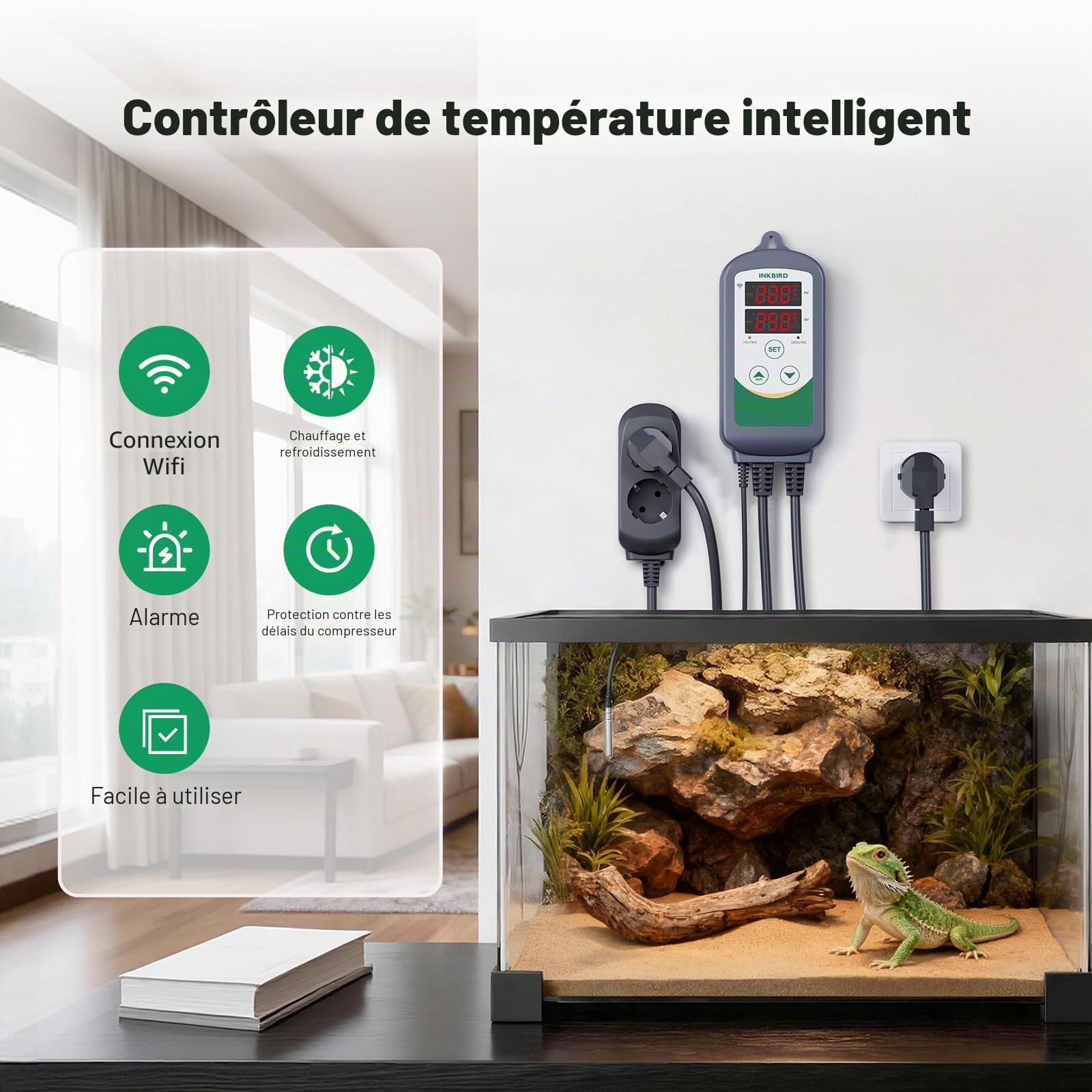 Inkbird WiFi Prise Thermostat Connectée pour Chauffage Refroidissement, ITC-308-WIFI Regulateur de Temperature avec Contrôle APP et Sonde pour Terrarium,Couveuse,Brassage