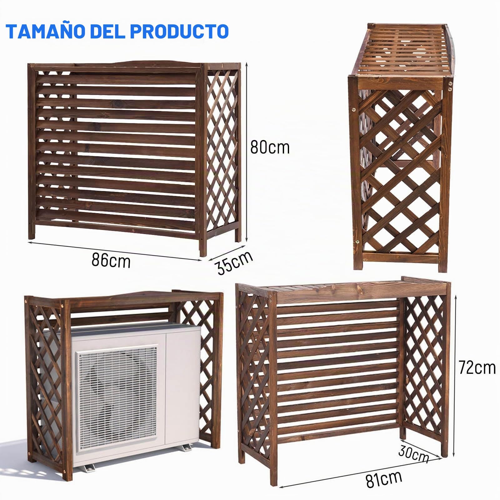 Funda Aire Acondicionado Exterior Madera Cubre Aire Acondicionado Exterio Funda Para Aire Acondicionado Balcon Cubierta Aire Acondicionado Exterior Protege Del Sol La Lluvia Soporte(86x35x80cm)
