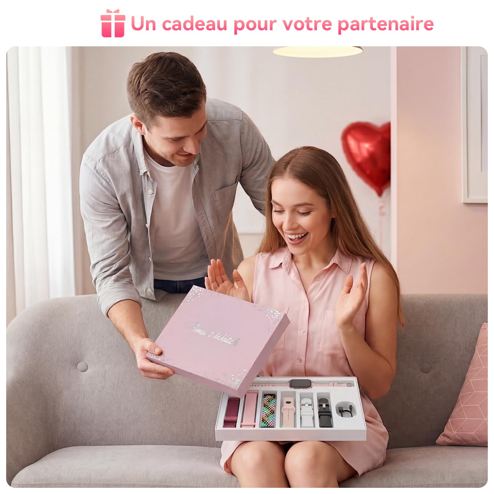 Smartwatch pour femme avec 7 bracelets et boîte cadeau, montre connectée HD de 1,83" avec appel Bluetooth, tracker d'activité avec SpO2, moniteur de fréquence cardiaque, moniteur de sommeil, podomètre