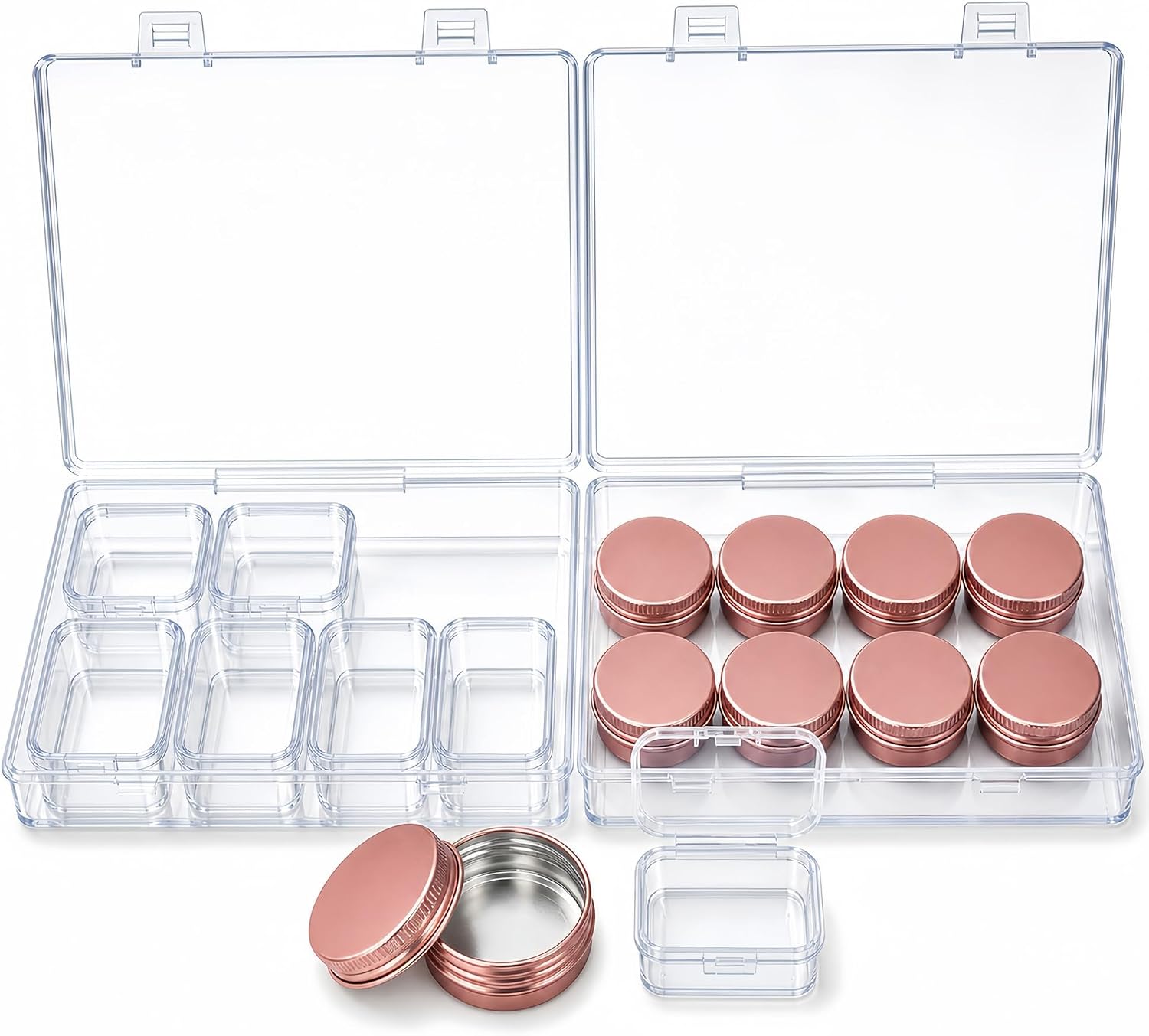 Forever Bene 17-Piece Rose Gold Tin and Clear Box Organizer for Hardware