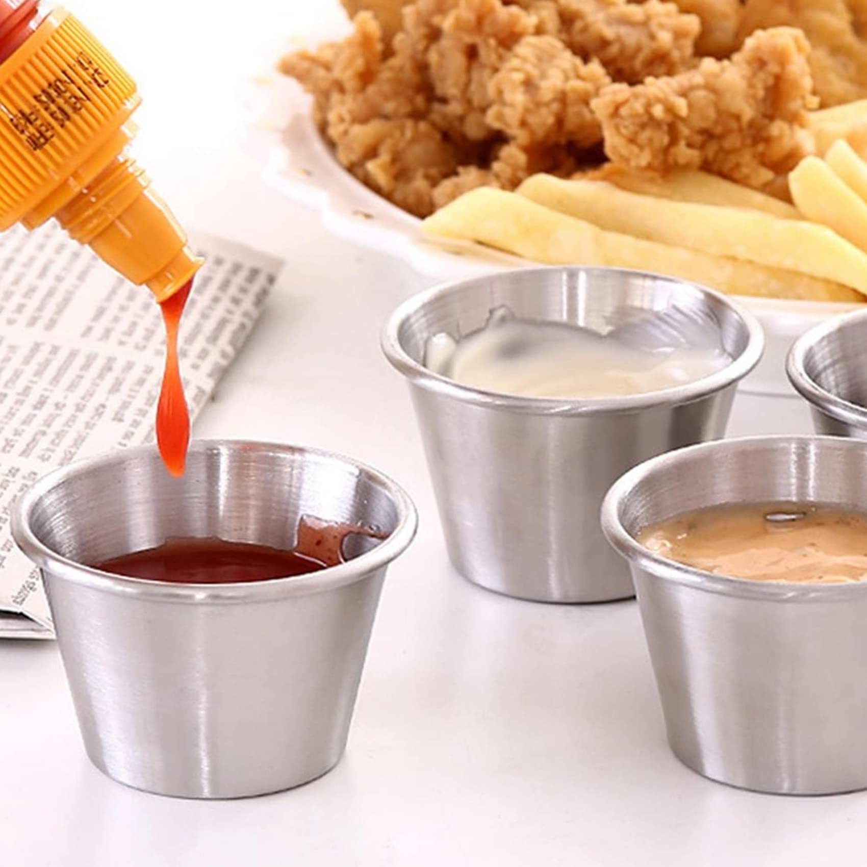 48 Paquets de 1,5 Oz/45 ML de Tasses à Sauce à Condiments en Acier Inoxydable Tasses à Sauce à Tremper Plats à Condiments RéUtilisables