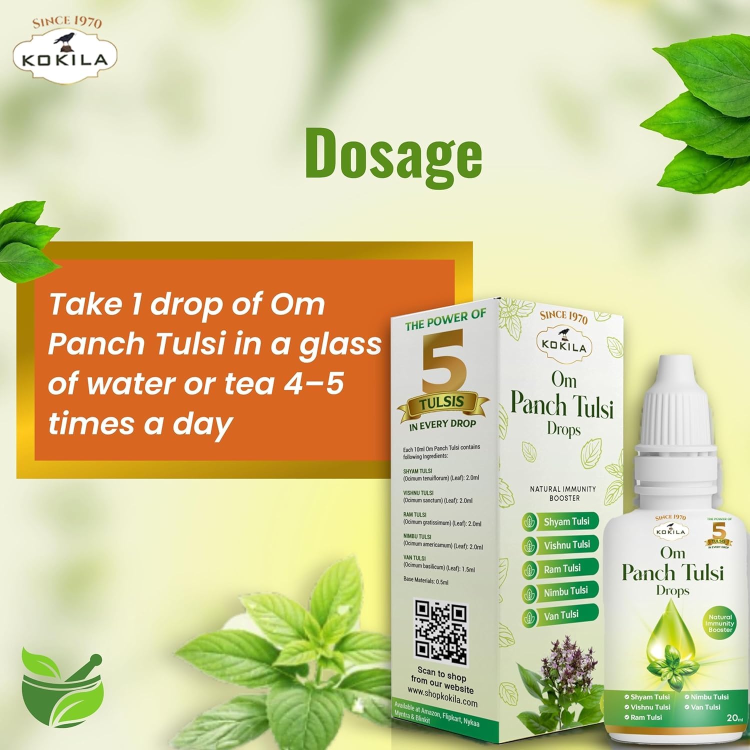 Kokila Om Panch Tulsi Drops 20ml | Natural Herbal Tulsi Extract with the Goodness of Five Types of Tulsi | Traditional Ayurvedic Wellness Support — Amazon image 6