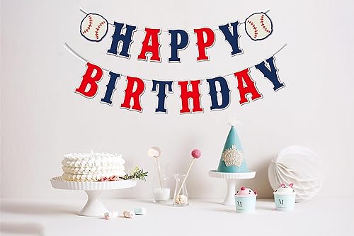 Miniatura 6 de Cartel de feliz cumpleaños de béisbol, azul marino, rojo, blanco, decoración de fiesta de cumpleaños de béisbol