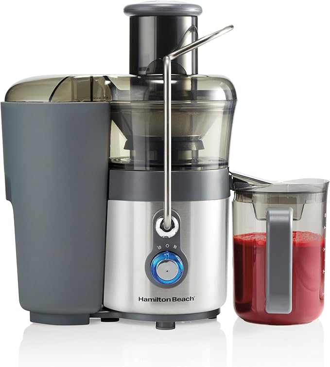 Hamilton Beach Juicer Machine, Centrifugal Extractor, Big Mouth 3" Feed Chute, Easy Clean, 2-Speeds, 40 oz. BPA Free Pitcher, 850 Watt Motor, Silver