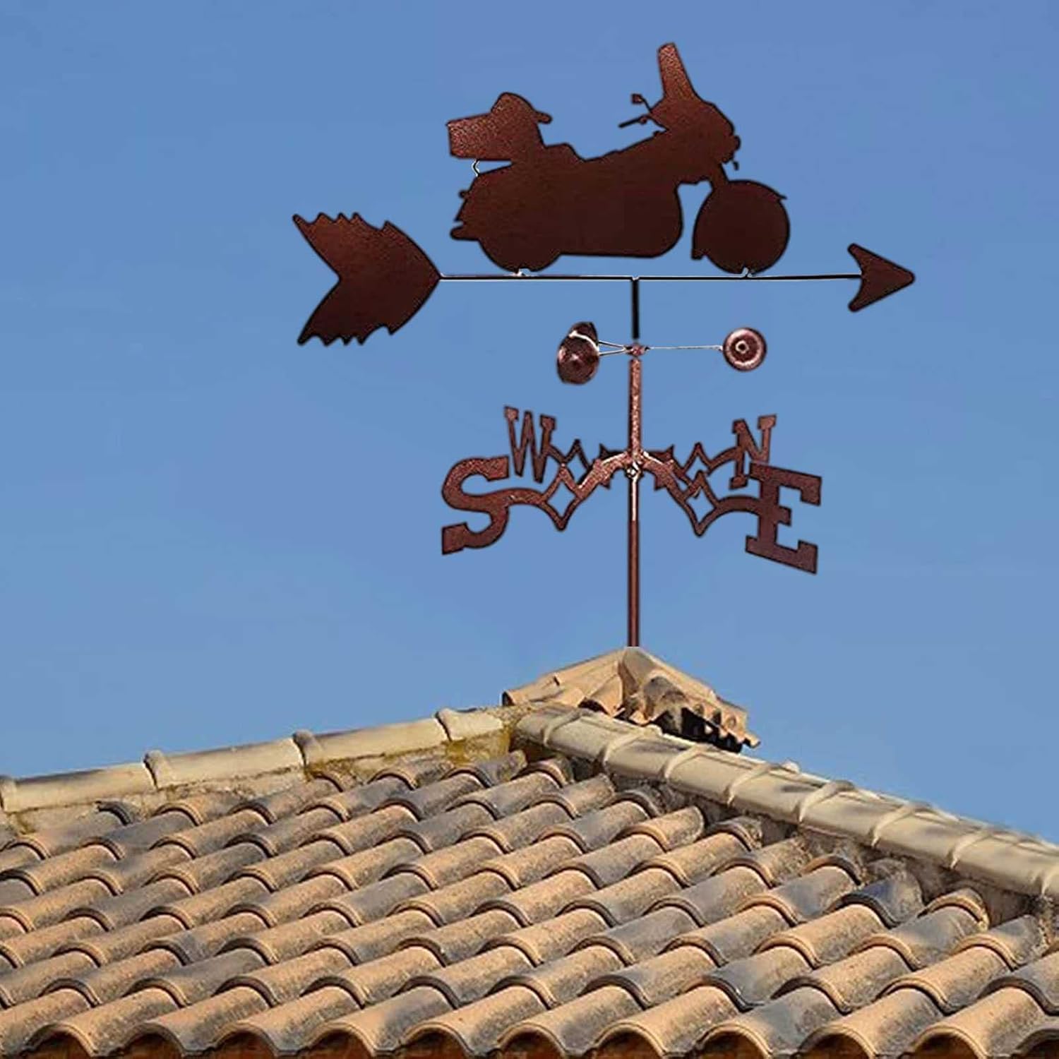 ANCHA Store Motorcycle Weather Vane, Wind Direction Indicator, Retro Garden Motorbike Silhouette Weathervane, Measuring Tools for Roof Installation