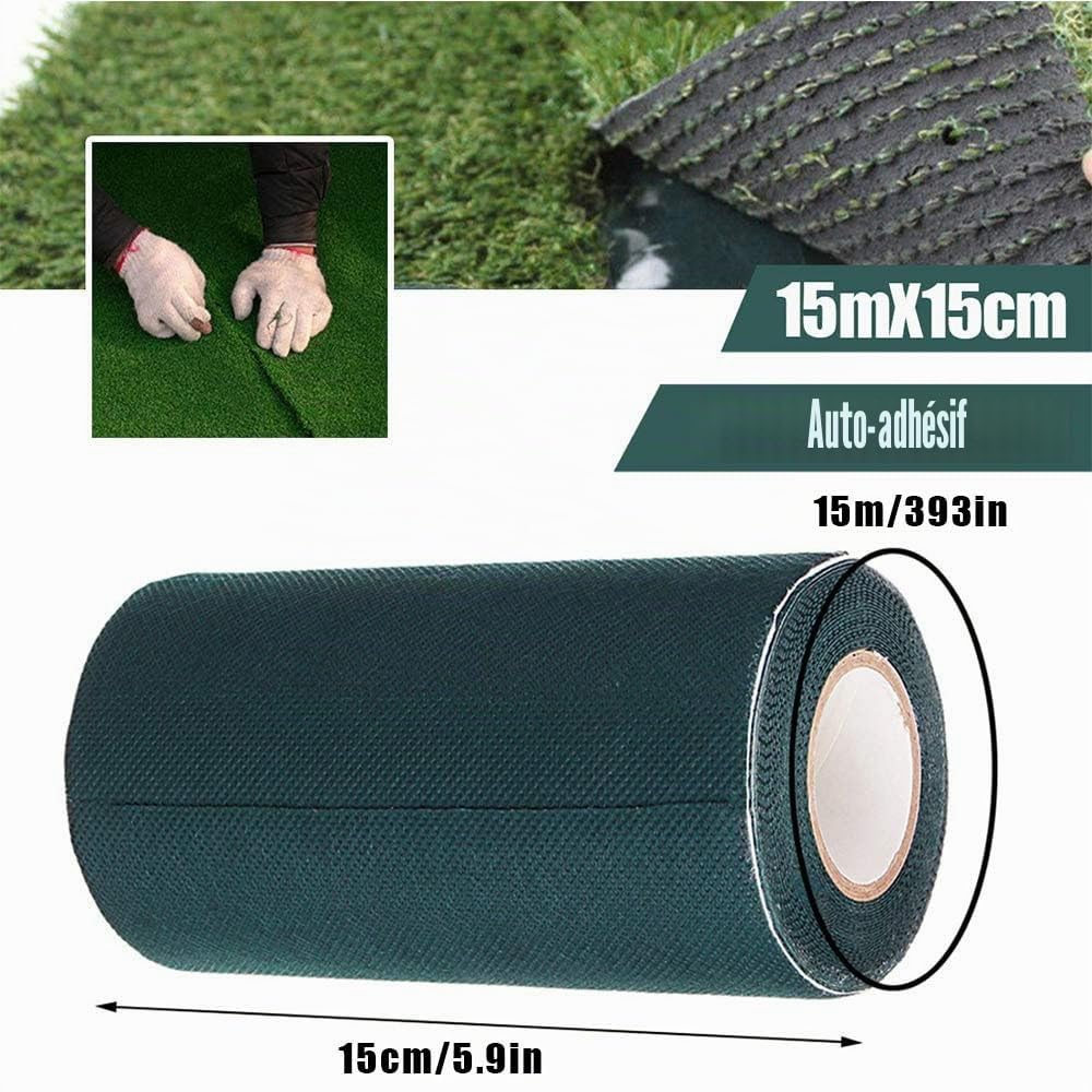 Ruban de raccordement pour pelouse artificielle, pelouse, gazon artificiel, pré-collé, pour la pose d'herbe, jardin, balcon, excellente qualité, 15 cm x 15 m