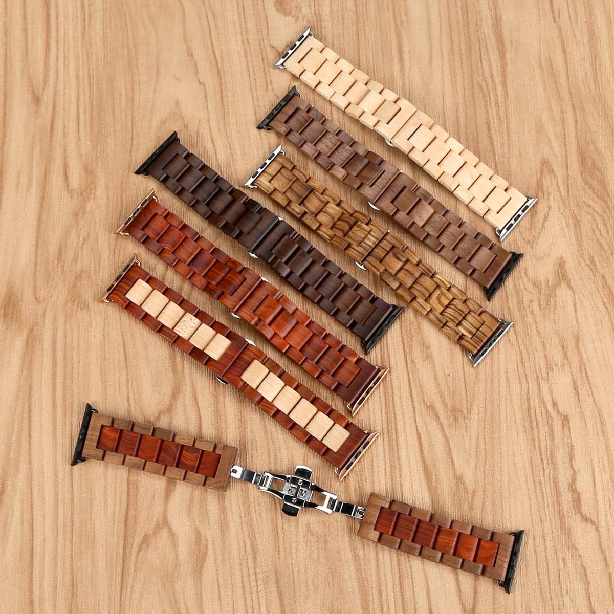 Wooden Watch Band 38mm 40mm 41mm with Stainless Steel Butterfly Buckle Compatible for iWatch Ultra 2 SE Series 9 8 7 6 5 4 3 2 1 (Walnut) - Image 8