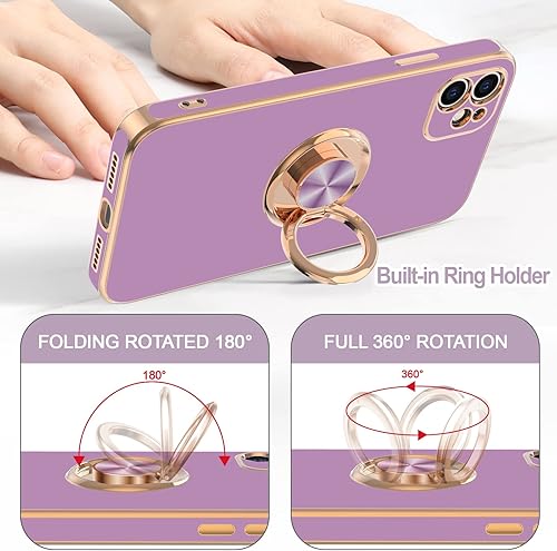 Miniatura 4 de Hython Funda para iPhone 11 con soporte de anillo soporte de anillo giratorio de 360 con soporte magnético borde de oro rosa chapado en brillo Funda
